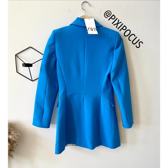 ZARA DOUBLE BREASTED LONG BLAZER BLUE XS - Picture 7 of 13